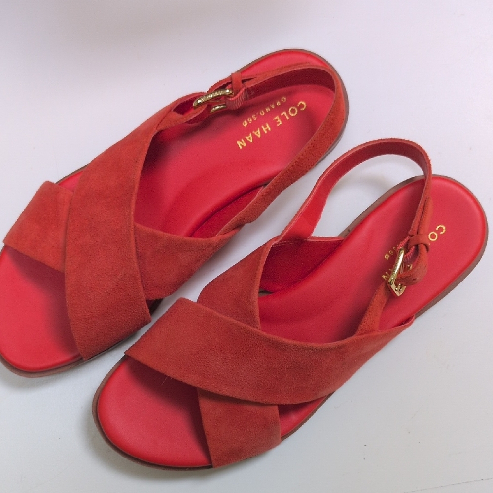 Cole Haan Orange Fernanda Grand 360 Suede Crisscross Slingback Sandals